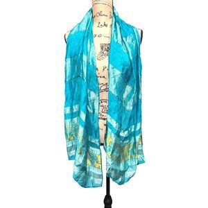 Turquoise & Gold Silk Elephant Print Scarf/Shawl 40.5”x 20.5”  Water Scent